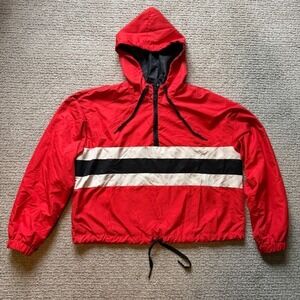 Cali‎ 1850 Los Angeles Red White Black Stripe Anorak Hoodie Jacket XL